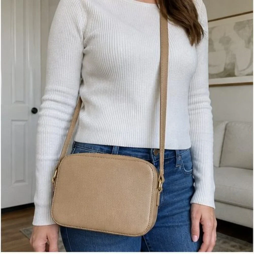 Tan Saffiano Crossbody Bag